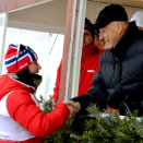 26. januar: Kong Harald følger Norgesmesterskapet i nordiske grener på Gåsbu ved Hamar, og kan gratulere Marit Bjørgen med hennes 16. NM-gull (Foto: Alida Stårvik).
